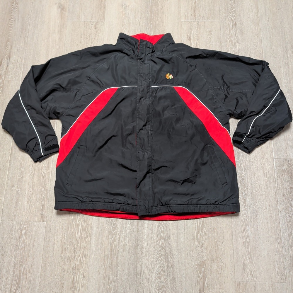 NHL Chicago Blackhawks Jacket Mens XL Black Fleece Lined Full Zip Logo Soft Warm